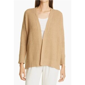 Eileen Fisher NWT Recycled Cashmere Wool Open V-Neck Cardigan L Honey Luxury